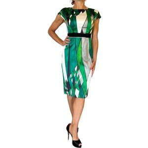 AQUILANO RIMONDI WOMEN'S DRESS GREEN ABSTRACT  PRINTED CAP SLEEVE SHEATH 38 2